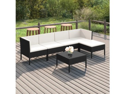 6dílná zahradní sedací souprava s poduškami polyratan černá