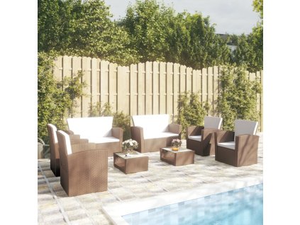 8dílná zahradní sedací souprava s poduškami polyratan hnědá