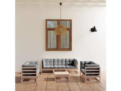 8dílná zahradní sedací souprava s poduškami masivní borovice