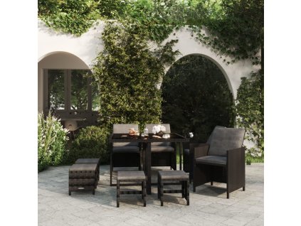 9dílný zahradní jídelní set s poduškami polyratan černý