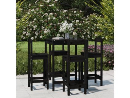 5dílný zahradní barový set černý masivní borové dřevo