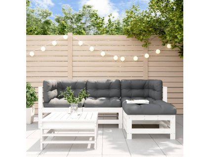 5dílná zahradní sedací souprava s poduškami bílá masivní dřevo