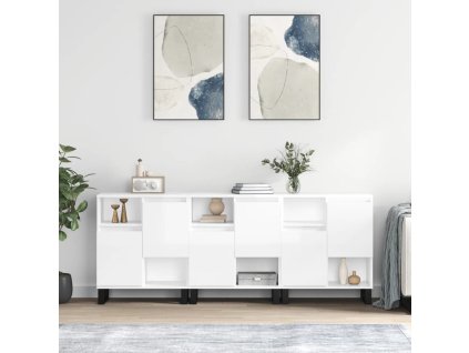 Příborníky 3 ks bílé s vysokým leskem kompozitní dřevo