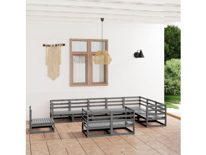 10dílná zahradní sedací souprava šedá masivní borovice