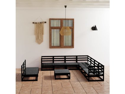 10dílná zahradní sedací souprava černá masivní borovice