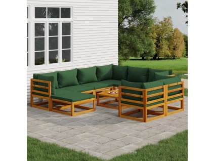 10dílná zahradní sedací souprava zelené podušky masivní dřevo