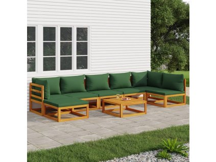 8dílná zahradní sedací souprava zelené podušky masivní dřevo