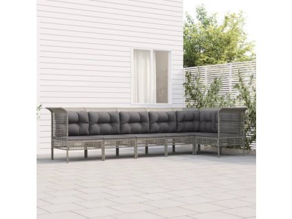 6dílná zahradní sedací souprava s poduškami šedá polyratan