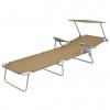 Skládací zahradní lehátko se stříškou ocel taupe