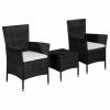 3dílný bistro set polyratan černý 44094