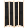 4dílný paraván černý 160 x 170 x 4 cm textil