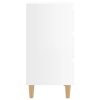 Noční stolek s dřevěnými nohami bílý vysoký lesk 40x35x69 cm