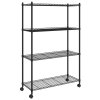 Úložný regál 4 police 90 x 35 x 142 cm s kolečky černý 200 kg