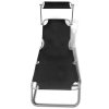 Skládací opalovací lehátko se stříškou ocel a textil černé