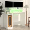 Psací stůl s LED lesklý bílý 97 x 45 x 90 cm kompozitní dřevo