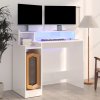 Psací stůl s LED lesklý bílý 97 x 45 x 90 cm kompozitní dřevo