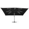 Konzolový slunečník s LED a hliníkovou tyčí 400 x 300 cm černý