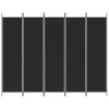 5dílný paraván černý 250 x 200 cm textil