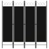 4dílný skládací paraván černý 160 x 180 cm