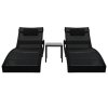 Zahradní lehátka 2 ks se stolkem polyratan a textilen černá