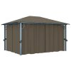 Altán se závěsy a světelnými LED řetězy 4 x 3 m taupe hliník