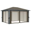Altán se závěsy a světelnými LED řetězy 4 x 3 m taupe hliník