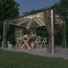 Altán se závěsy a světelnými LED řetězy 4 x 3 m taupe hliník