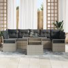 8dílný zahradní sofa set s polštáři světle šedý poly ratan