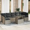 8dílný zahradní sofa set s polštáři světle šedý poly ratan