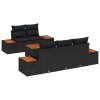 6dílná sada zahradního sofa s polštáři Černý Polyratan Akácie