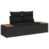 6dílná sada zahradního sofa s polštáři Černý Polyratan Akácie
