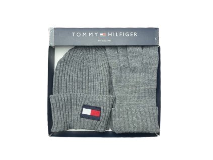 Tommy Hilfiger pánský zimní set čepice a rukavice barva šedá