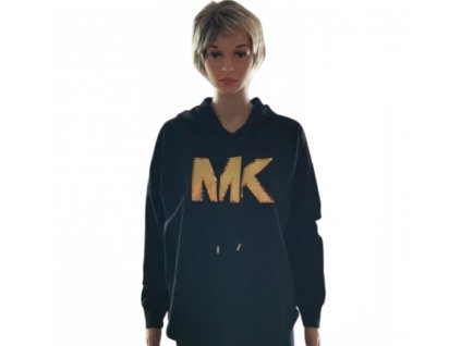 Michael Kors dámská mikina s kapucí zlaté logo MK černá