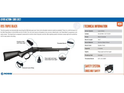 Puška opak. Rossi, Mod: R95 Triple Black, Ráže: .30-30 Win, hl: 16,5" (419mm), 5 ran,černá