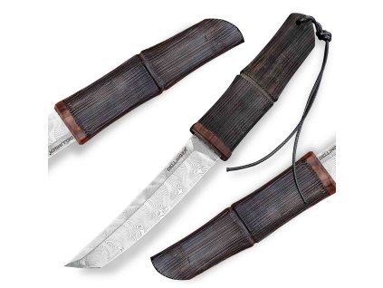 Damaškový nůž tanto Dellinger Bamboo s dřevěnou sayou a rukojetí z ebenu.