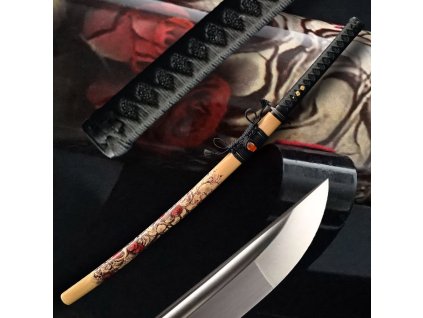Dekorativní replika meče katana Ariake 2,30 Shaku, uhlíková ocel AISI 1065, Diamond Shaped Yokote, žlábek Bo-Hi