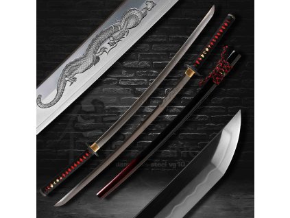 Katana Dragon Horimono T-10 Carbon Steel, Real Suguha/Choji Hamon, Yokote