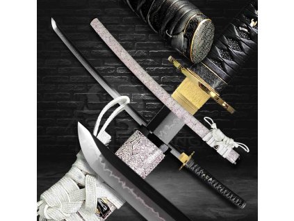 Špičková replika samurajského meče katana Manji 2,30 Shaku, uhlíková ocel T-10, reálný Choji hamon, Diamond Shaped Yokote, chu kissaki