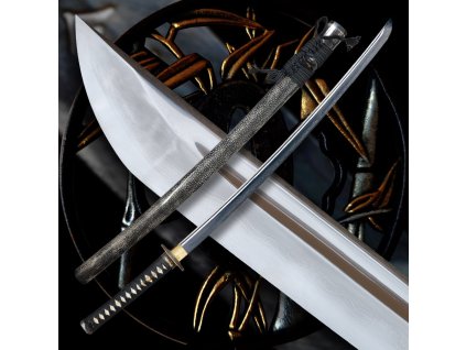 Replika meče katana Shikai s broušenou rejnočí kůží a linií hamon Choji