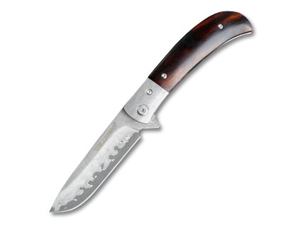 Lovecký zavírací damaškový nůž Dellinger Scorpion Iron-Wood Flipper SKD11