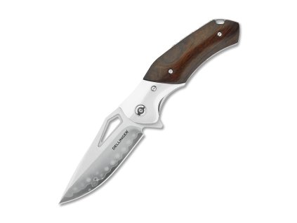 Zavírací EDC nůž Dellinger Iron Mokuzai s rukojetí z Desert Ironwood a koženým pouzdrem