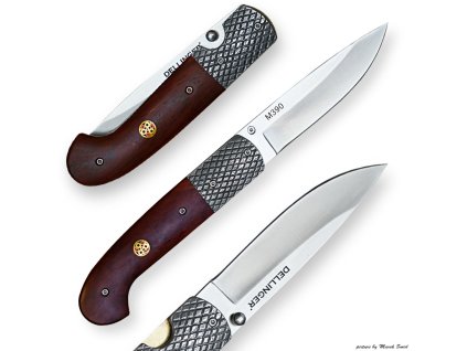 Lovecký zavírací nůž Dellinger SISSO Sentinell M390 Powder Steel s koženým pouzdrem