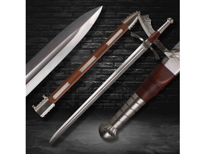 Replika křižáckého meče Ghost of Heaven, ostřená, damašková uhlíková ocel