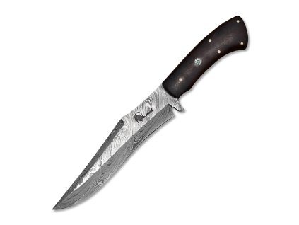 Damaškový lovecký nůž Dellinger Damask Iron Wood s koženým pouzdrem