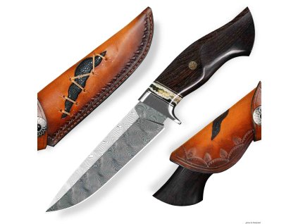 Luxusní damaškový nůž Dellinger Classic Ebony s rukojetí z ebenu a mamutí stoličky