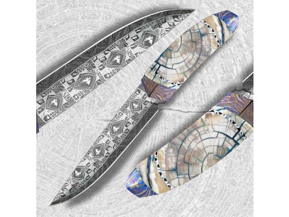 Sběratelský nůž Dellinger EVIL DRAGON Laminated Nr. 12 s rukojetí z mamutího klu a bolsterem z Timascu.