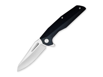 Zavírací EDC nůž Dellinger Coyotte Flipper s černou rukojetí G10 a ocelovou čepelí.