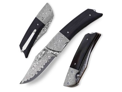 Zavírací damaškový nůž Dellinger Ragnhild s rukojetí z ebenového dřeva
