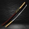 Sběratelská replika katana Gold Musashi z nástrojové oceli T-10 se zlatým opletem a reálným hamonem Choji. b