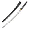 Celkový pohled na řemeslnou katanu Shinken Shapu AISI 1095 s černou pochvou b